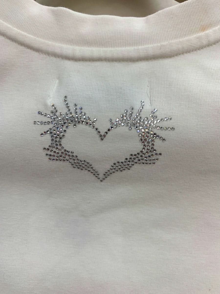 Nila Iliza White Rhinestone Logo T-Shirt UK S - Reliked