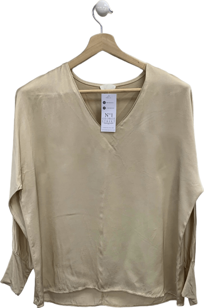 No. 1 George Street Beige Silk Blend V - Neck Blouse UK M - Reliked