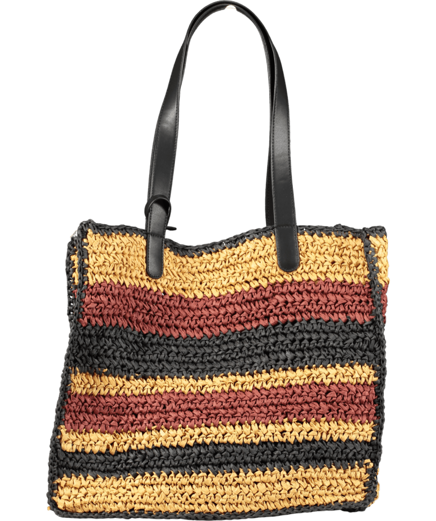 Nobody's Child Beige Striped Woven Tote Bag - Reliked