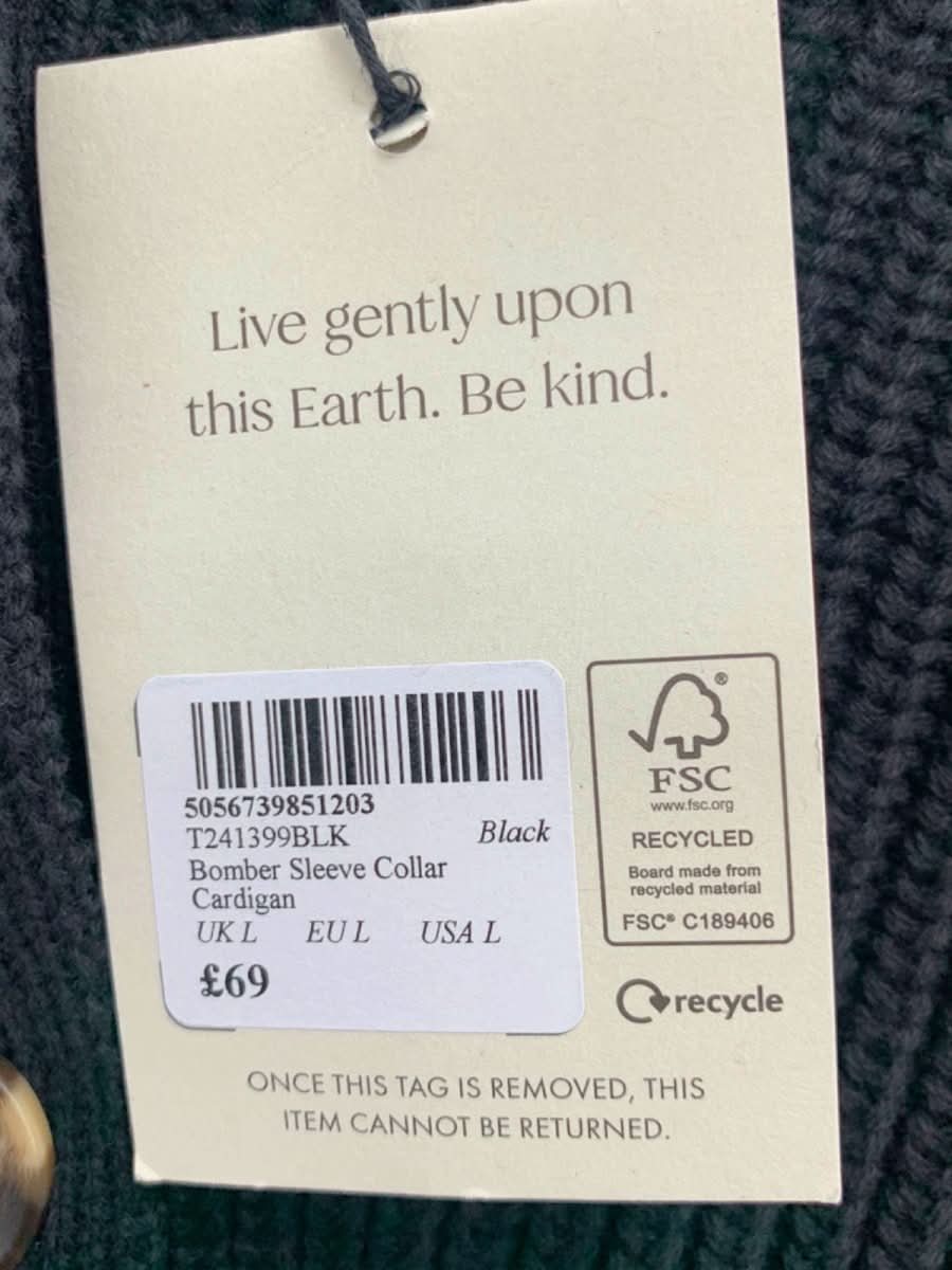 Nobody's Child Black Bomber Sleeve Collar Cardigan UK L - Reliked