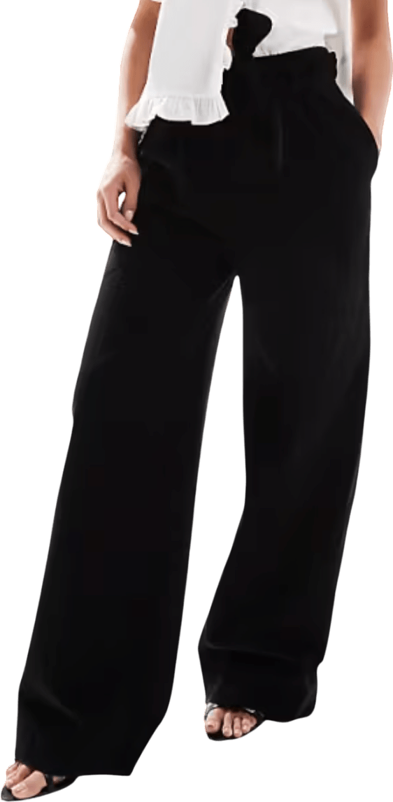 Nobody's Child Black Linen Blend Wide Leg Trousers UK 16 - Reliked