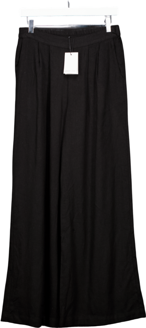 Nobody's Child Black Linen Blend Wide Leg Trousers UK 16 - Reliked