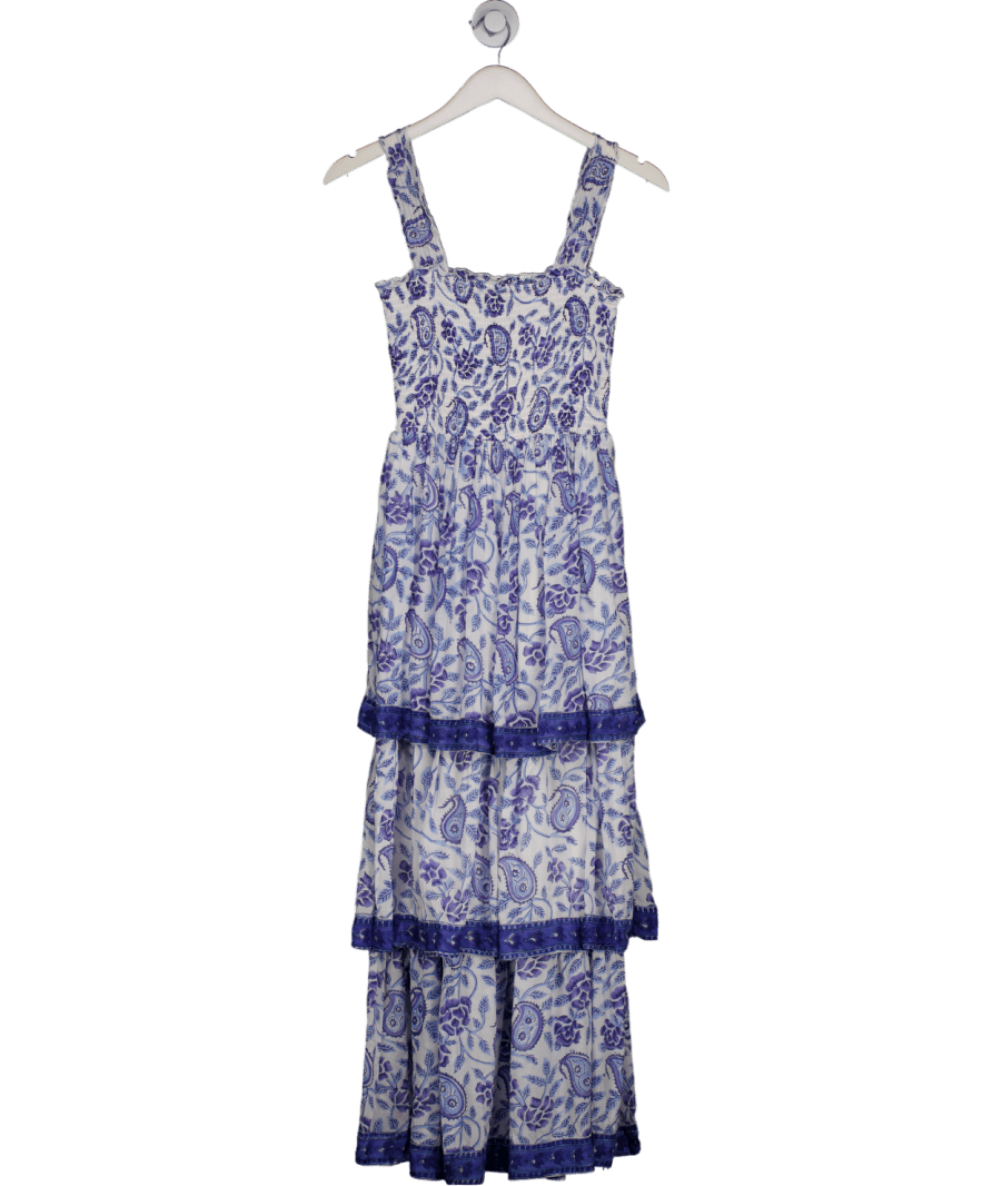 Nobody's Child Blue Woodblock Printed Tiered Rowan Midi Dress UK 8 - Reliked