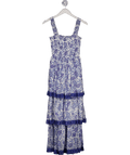 Nobody's Child Blue Woodblock Printed Tiered Rowan Midi Dress UK 8 - Reliked