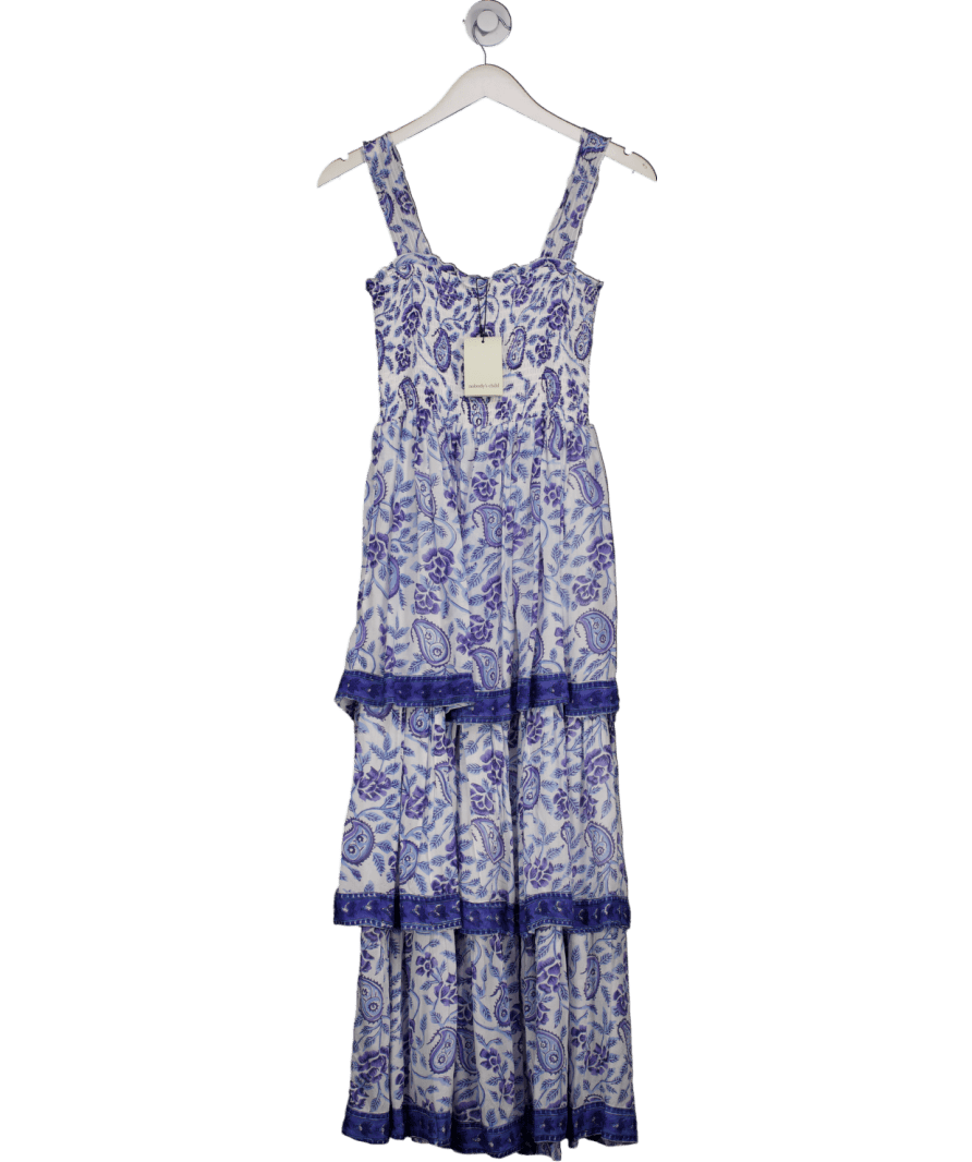 Nobody's Child Blue Woodblock Printed Tiered Rowan Midi Dress UK 8 - Reliked