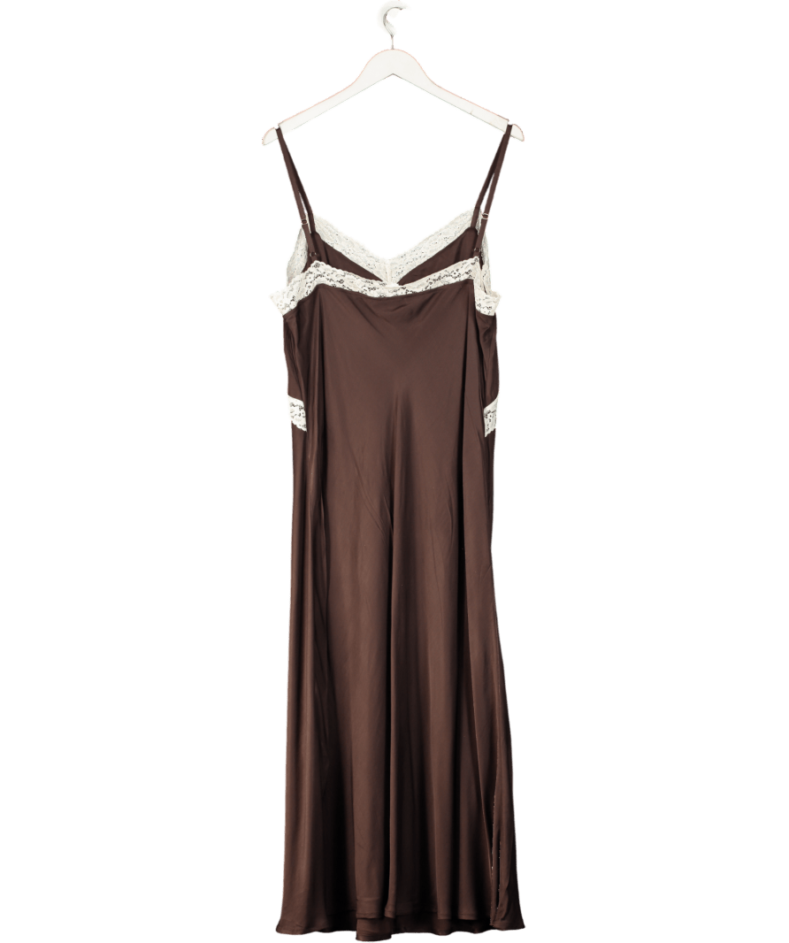 Nobody's Child Brown Satin Lace Solene Maxi Dress UK 18 - Reliked
