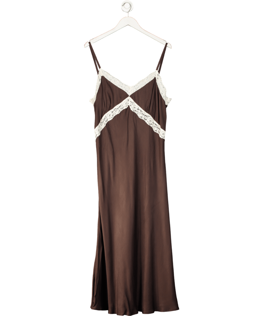 Nobody's Child Brown Satin Lace Solene Maxi Dress UK 18 - Reliked