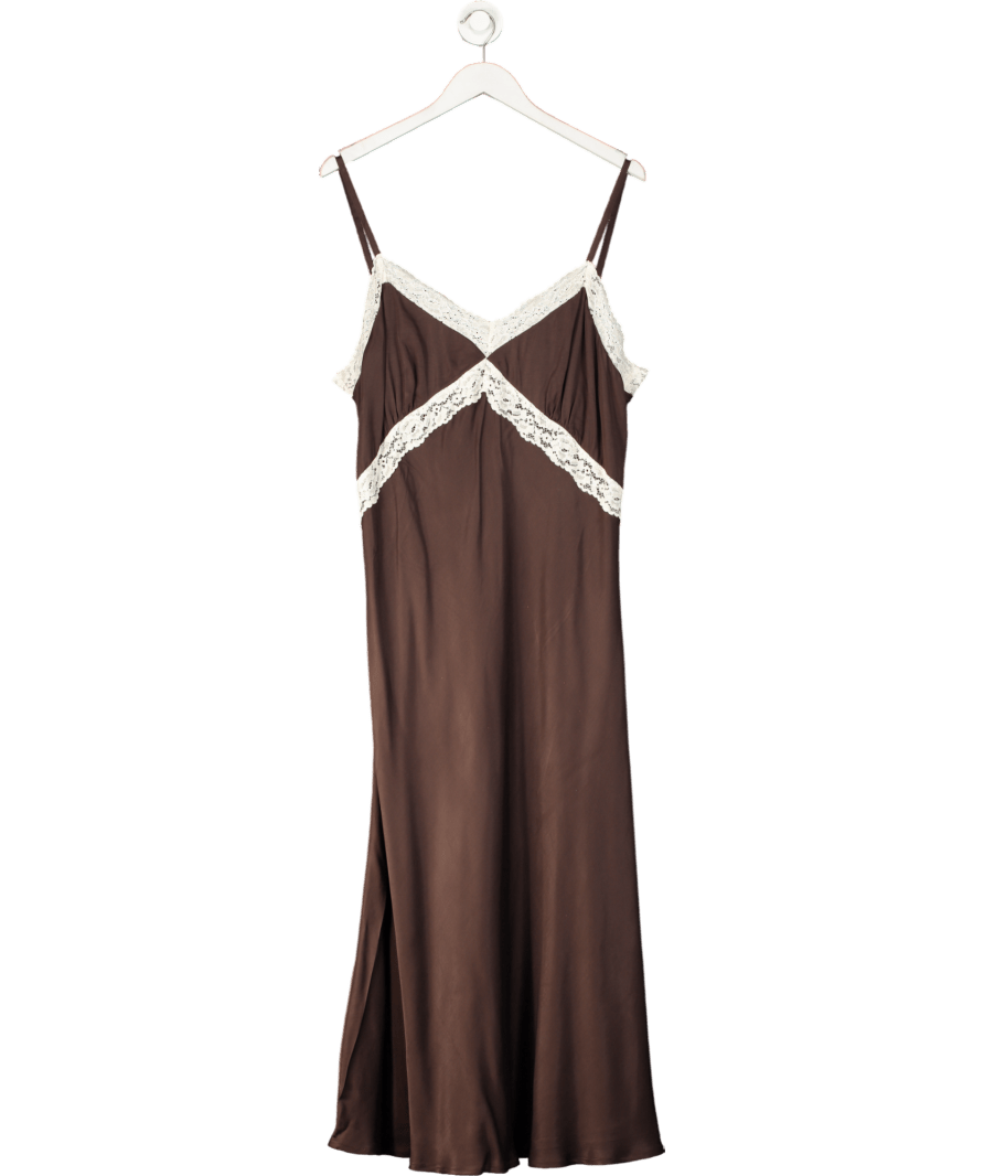 Nobody's Child Brown Satin Lace Solene Maxi Dress UK 18 - Reliked