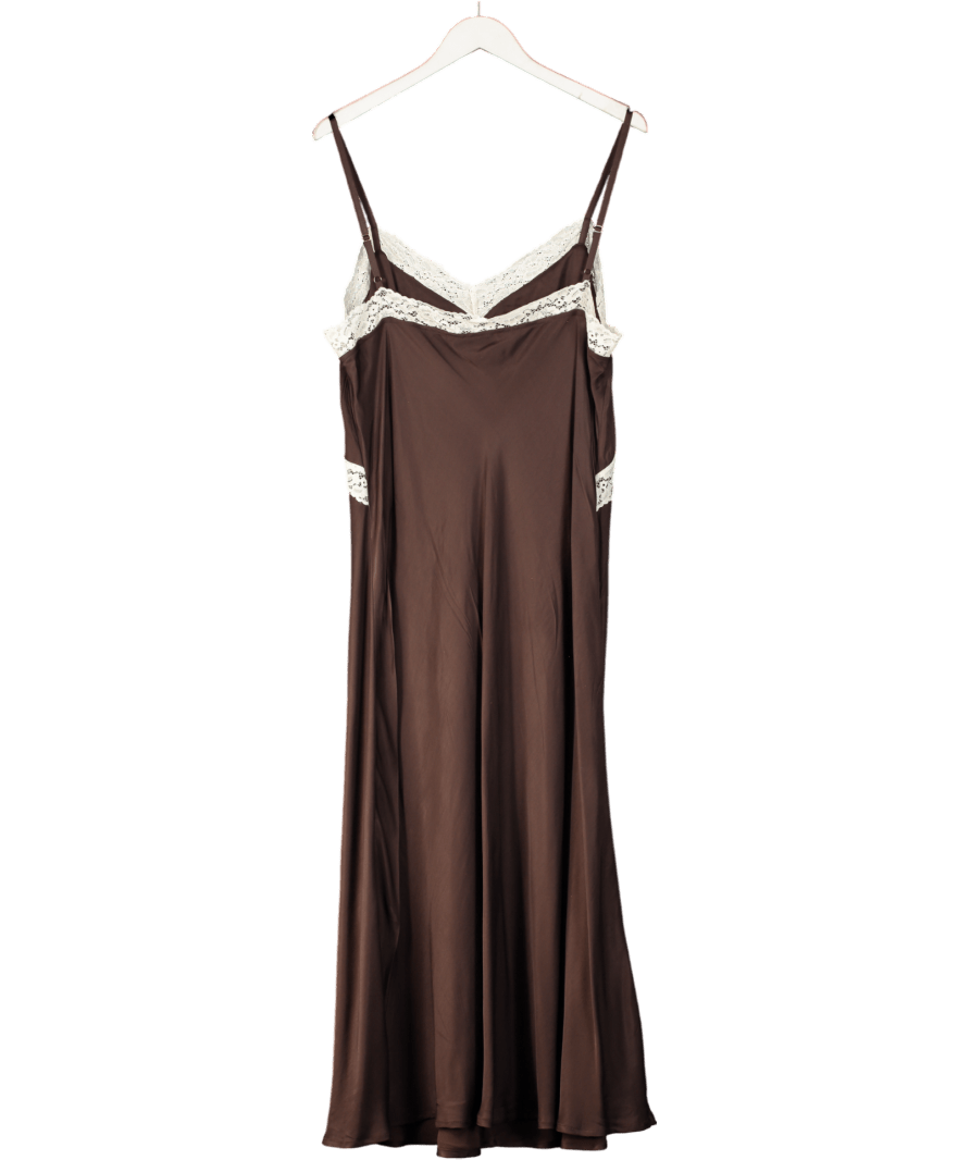 Nobody's Child Brown Satin Lace Solene Maxi Dress UK 18 - Reliked