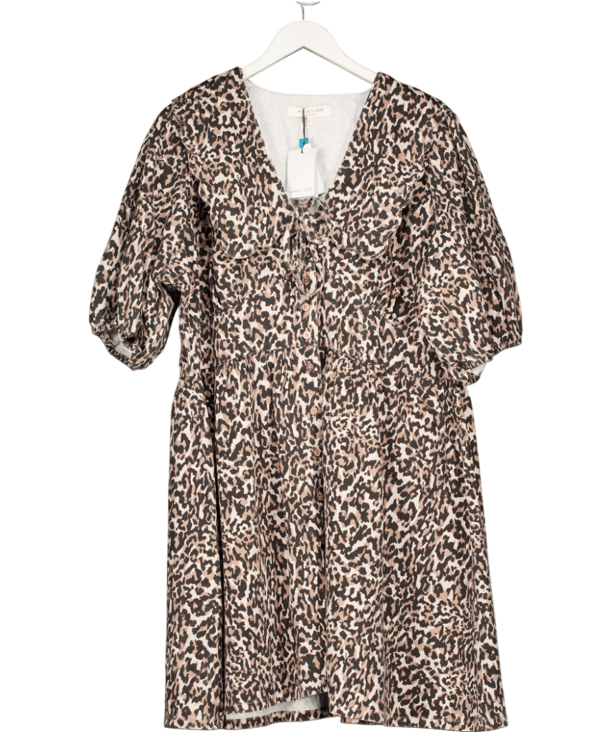 Nobody's Child Brown Scalloped Collar Leopard Denim Dress UK 22 - Reliked
