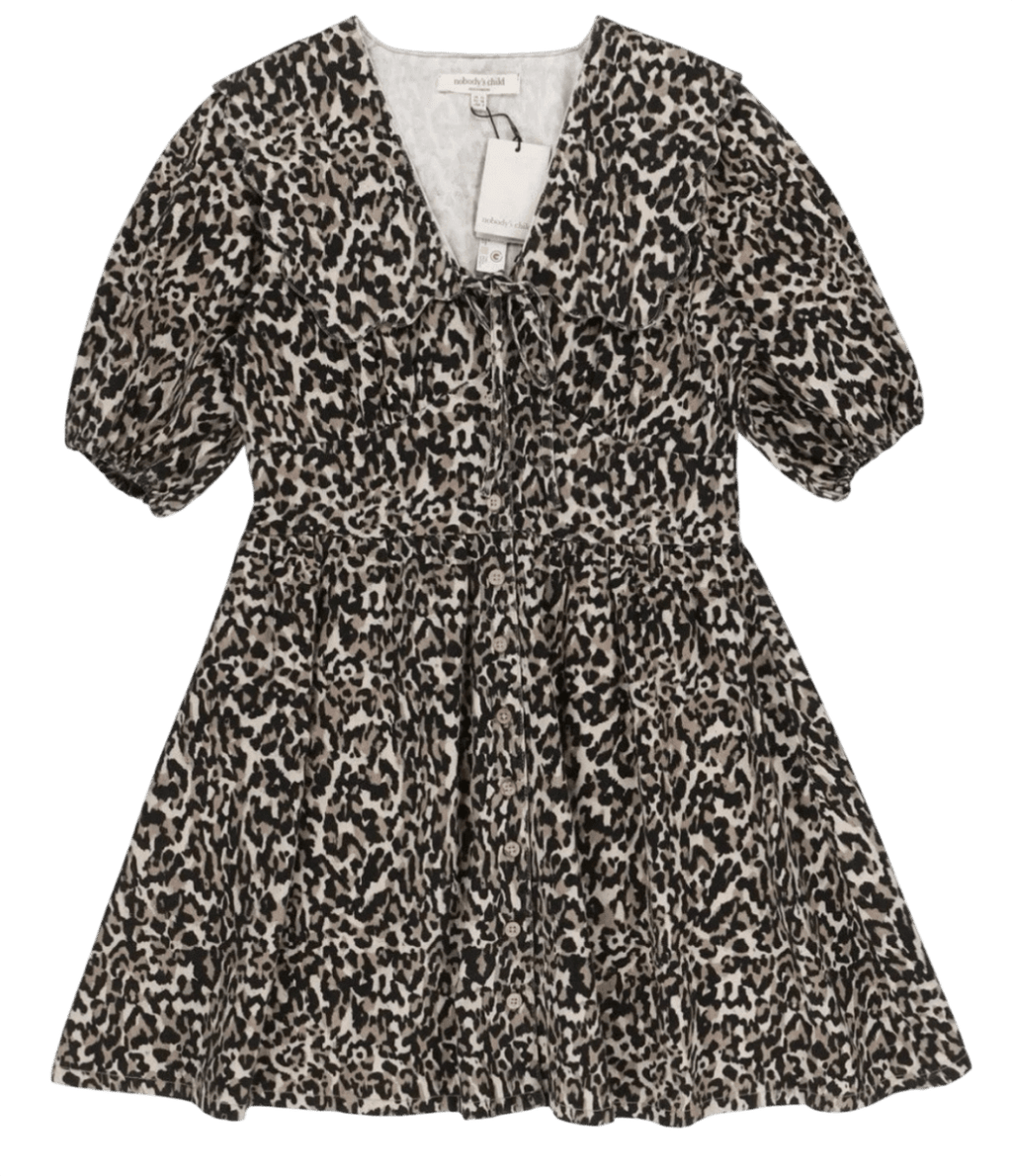 Nobody's Child Brown Scalloped Collar Leopard Denim Dress UK 22 - Reliked