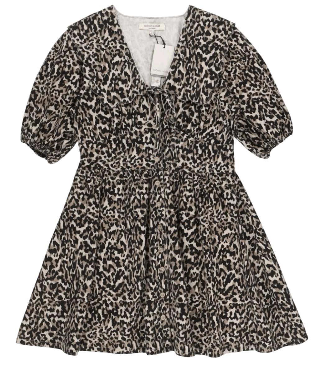 Nobody's Child Brown Scalloped Collar Leopard Denim Dress UK 22 - Reliked