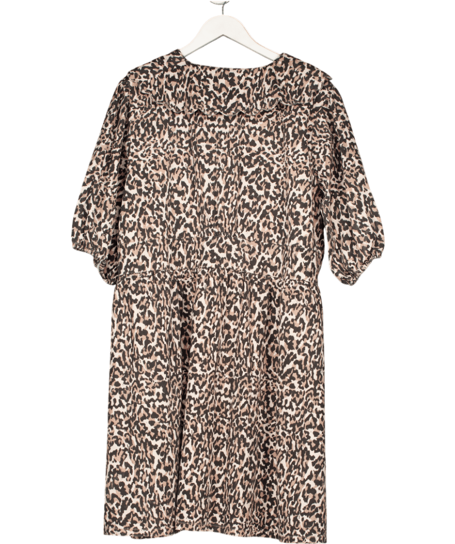 Nobody's Child Brown Scalloped Collar Leopard Denim Dress UK 22 - Reliked