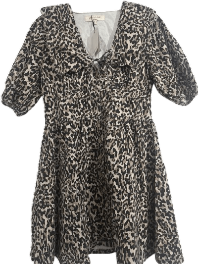 Nobody's Child Brown Scalloped Collar Leopard Denim Dress UK 22 - Reliked