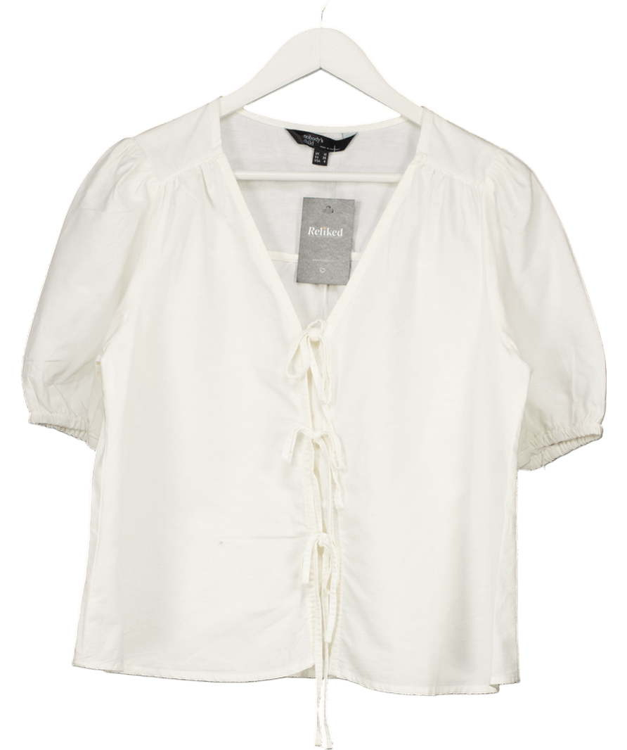 Nobody's Child Cream Bernadetta Organic Cotton Poplin Blouse UK 10 - Reliked