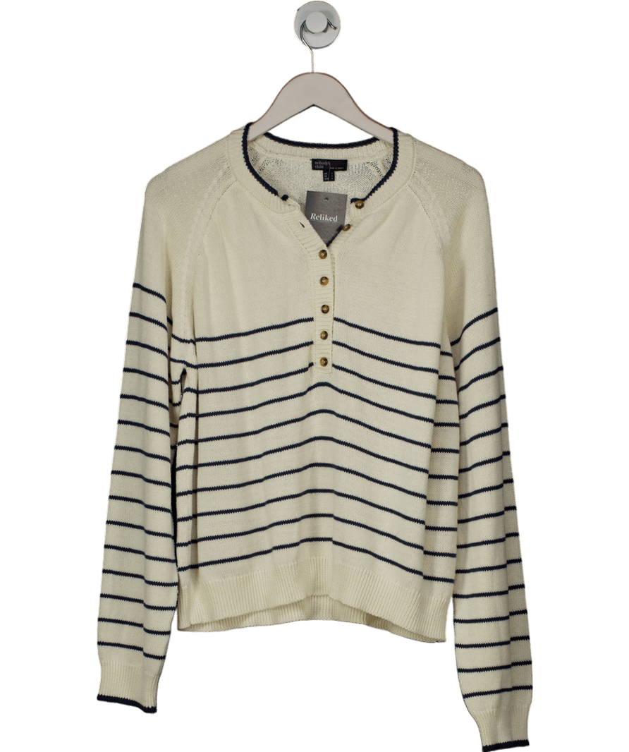 Nobody's Child Cream Knitted Striped Henley Jumper UK L - Reliked