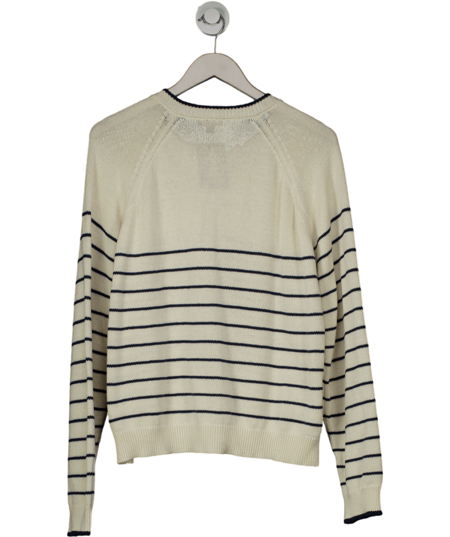 Nobody's Child Cream Knitted Striped Henley Jumper UK L - Reliked