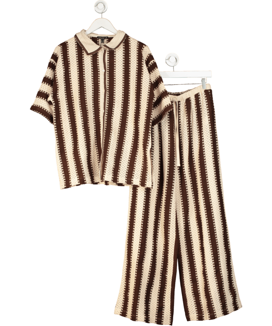 Nobody's Child Cream X Poppy Delevingne Brown And Stone Stripe Melinda Trousers And Top Set UK S - Reliked