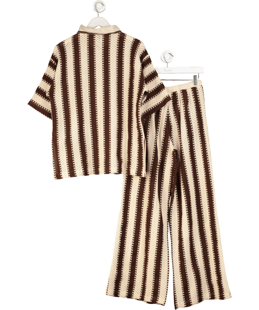 Nobody's Child Cream X Poppy Delevingne Brown And Stone Stripe Melinda Trousers And Top Set UK S - Reliked