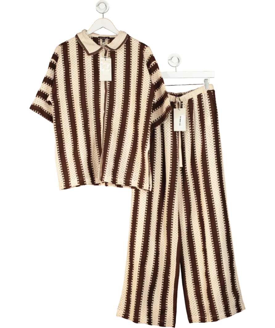 Nobody's Child Cream X Poppy Delevingne Brown And Stone Stripe Melinda Trousers And Top Set UK S - Reliked
