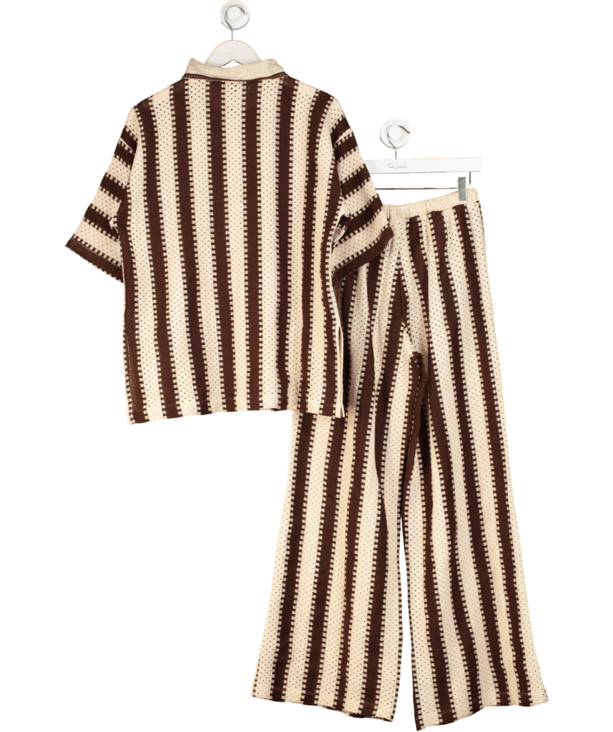 Nobody's Child Cream X Poppy Delevingne Brown And Stone Stripe Melinda Trousers And Top Set UK S - Reliked