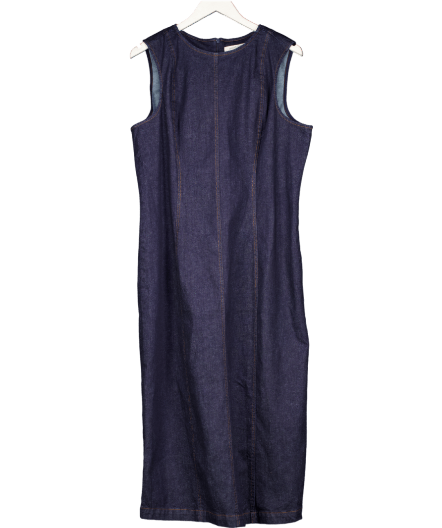 Nobody's Child Dark Blue Denim Sleeveless Stretch Column Midi Dress UK 18 - Reliked