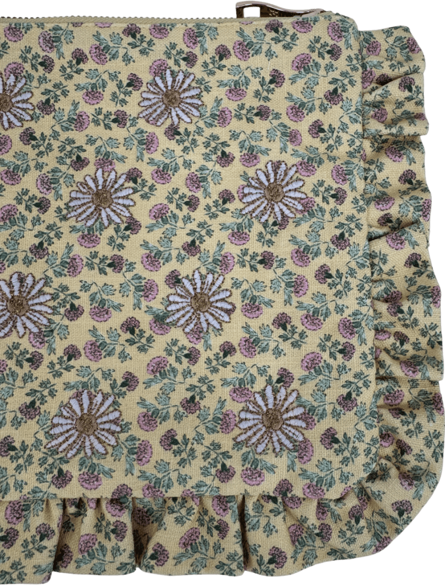 Nobody's Child Elizabeth Scarlett Yellow Floral Daisy Embroidered Frill Pouch - Reliked