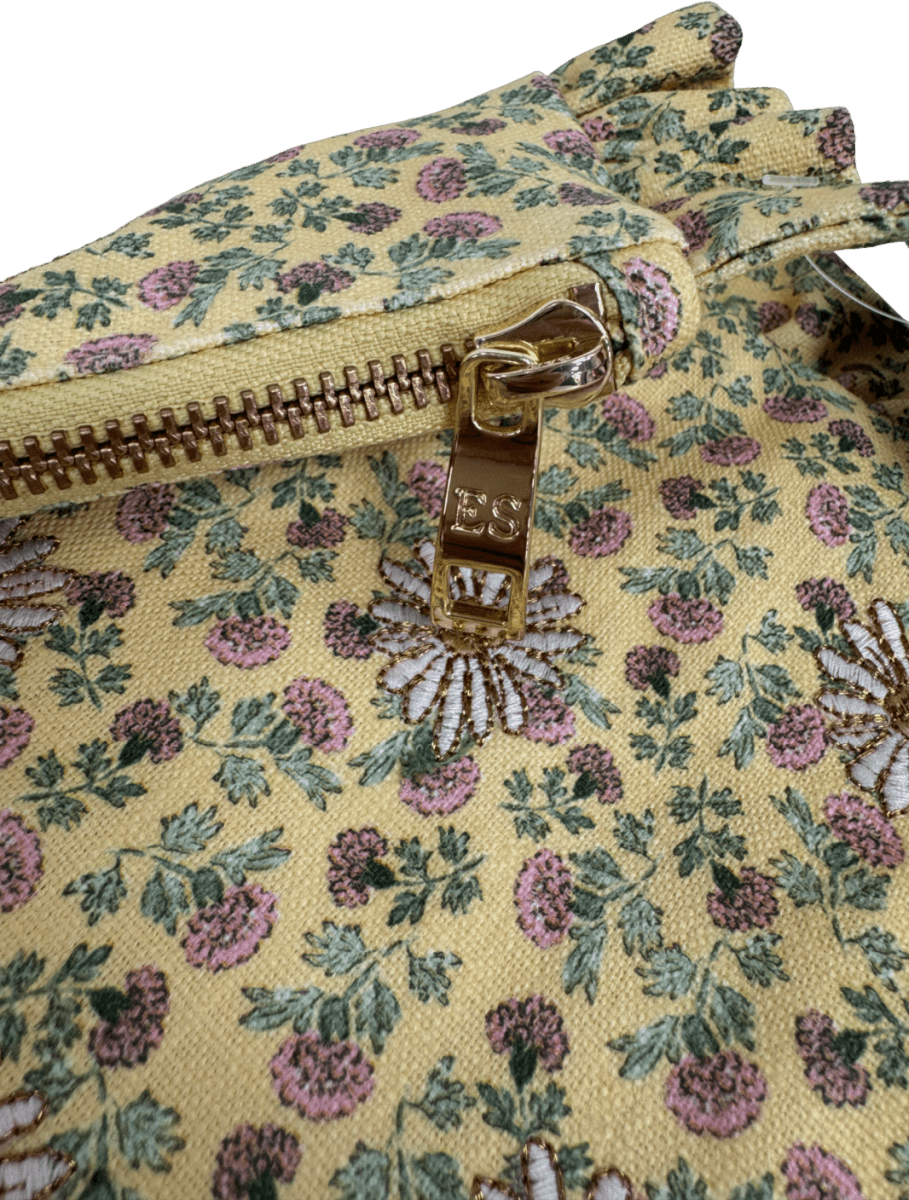 Nobody's Child Elizabeth Scarlett Yellow Floral Daisy Embroidered Frill Pouch - Reliked