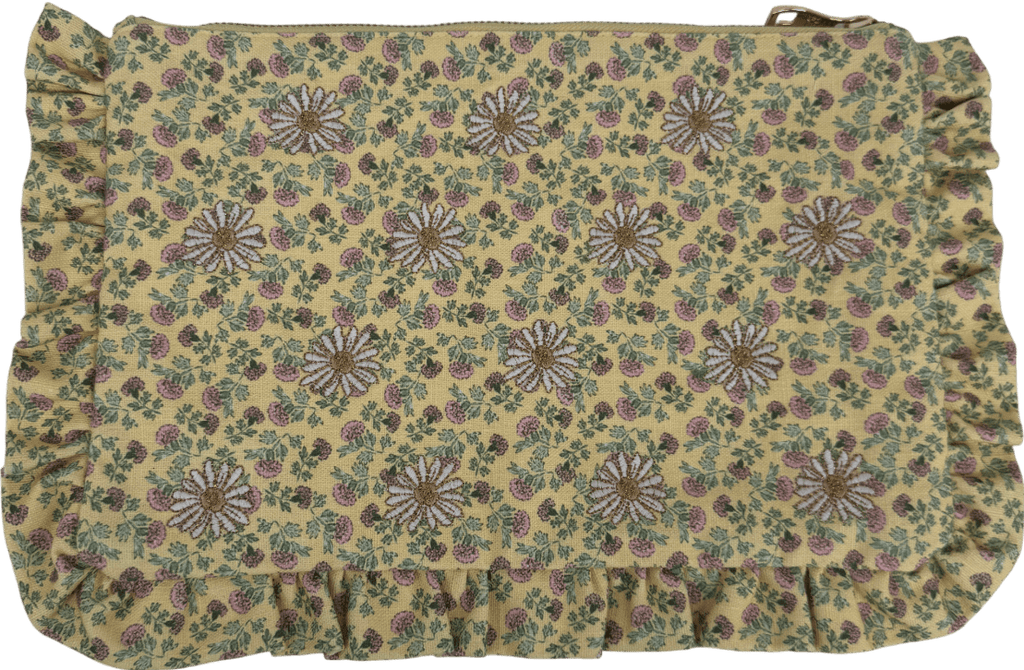 Nobody's Child Elizabeth Scarlett Yellow Floral Daisy Embroidered Frill Pouch - Reliked