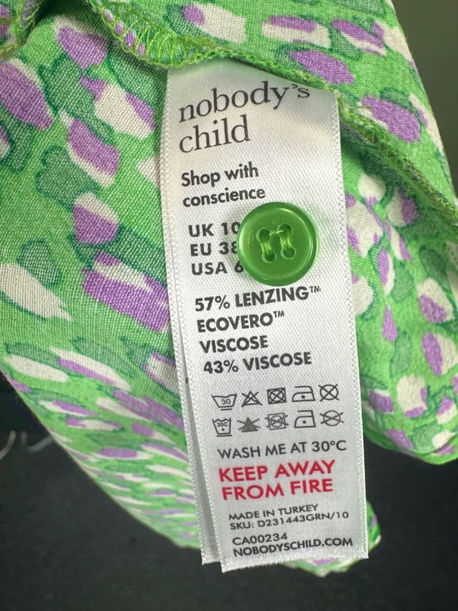 Nobody's Child Green Printed Midi Dress UK 10 - Reliked