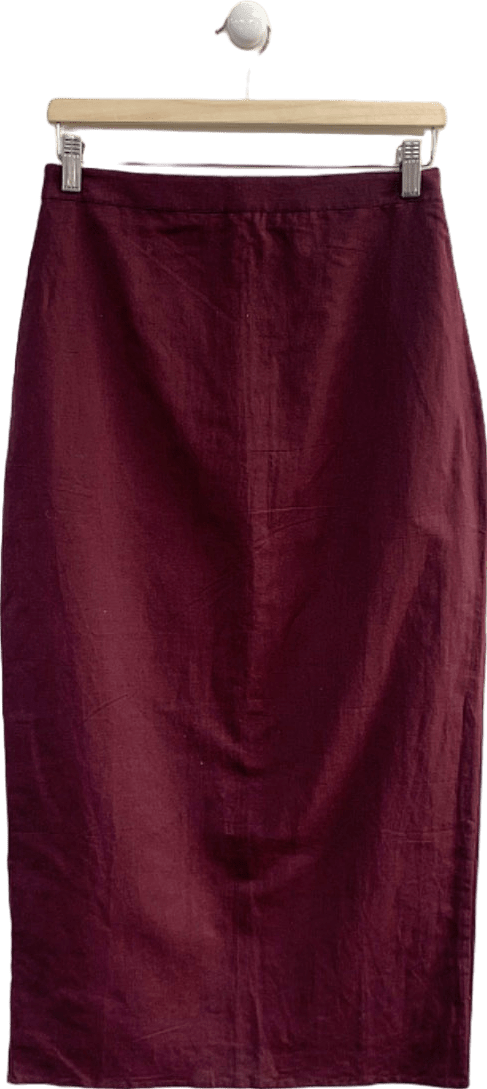 Nobody's Child Maroon Midi Pencil Skirt UK 10 - Reliked