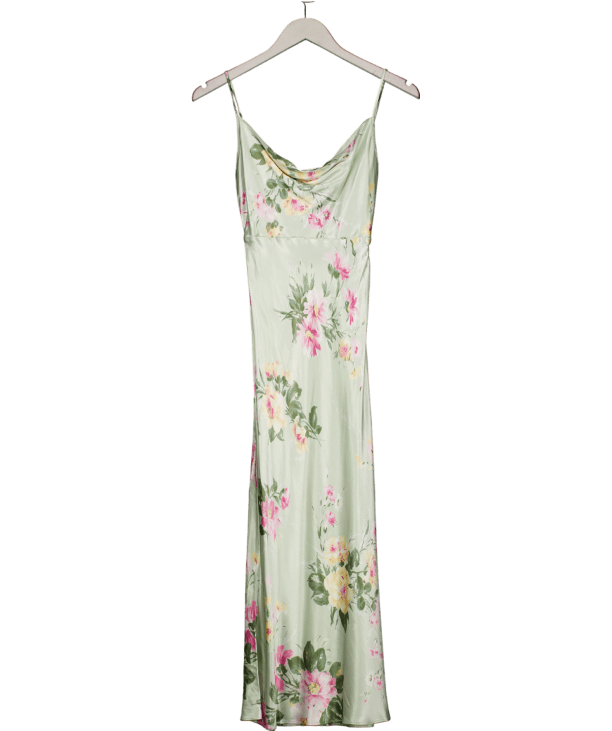 Nobody's Child Mint Green Satin Floral Green Cowl Neck Midi Dress UK 4 - Reliked
