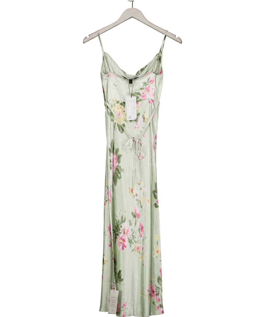 Nobody's Child Mint Green Satin Floral Green Cowl Neck Midi Dress UK 4 - Reliked