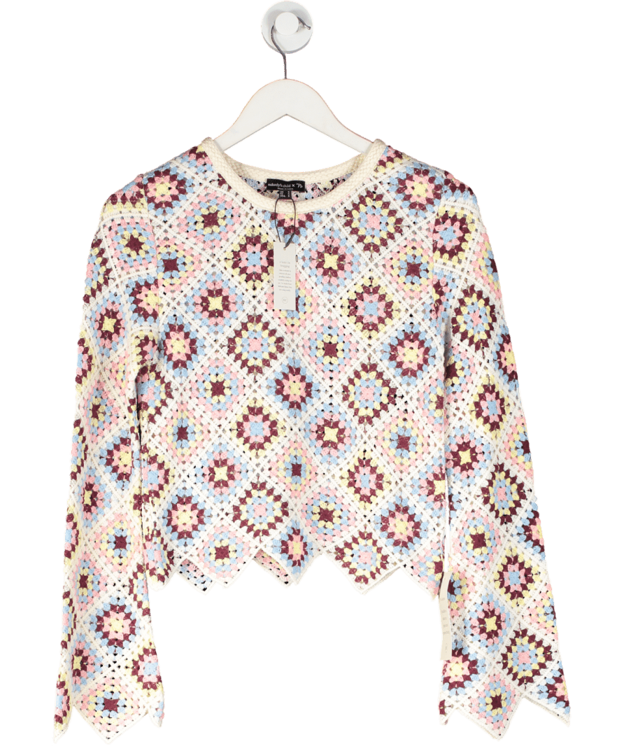 Nobody's Child Multicoloured X Poppy Delevingne Multicolour Crochet Juno Top UK S - Reliked