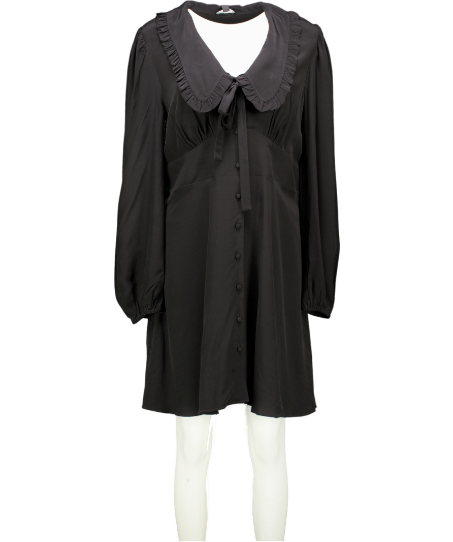 Nobody's Child Ottilie Bow Detail Long Sleeve Mini Dress In Black UK 14 - Reliked