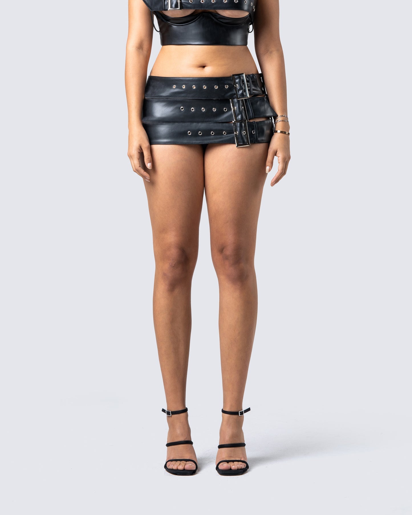 Finesse Kristin Black Vegan Leather Skirt UK XS