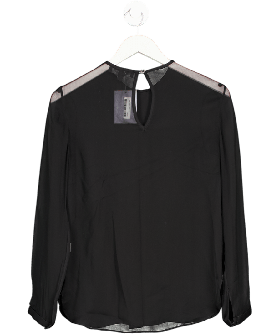 NONOO NEW YORK Black 100% Silk Sheer Long Sleeve Top UK 6 - Reliked