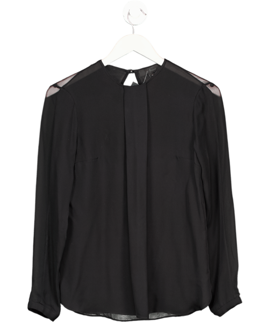 NONOO NEW YORK Black 100% Silk Sheer Long Sleeve Top UK 6 - Reliked