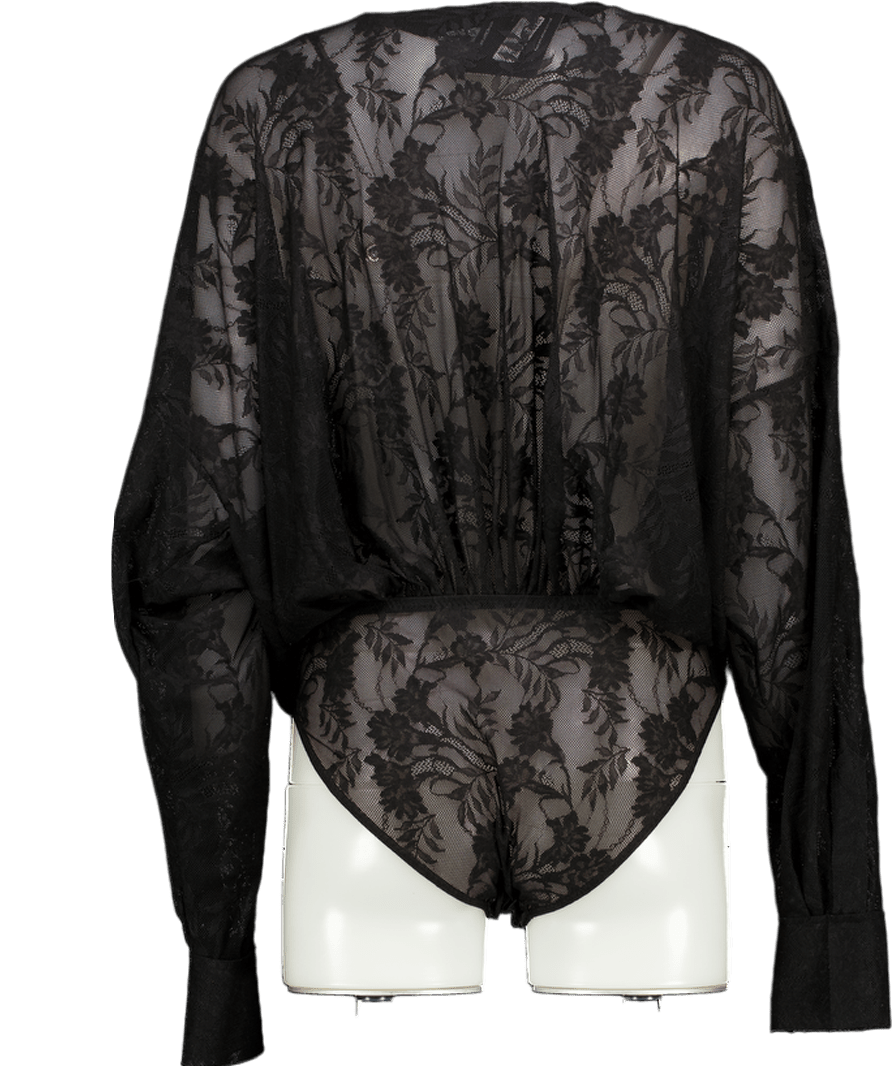 Norma Kamali Black Lace Oversize Bodysuit UK XS - Reliked