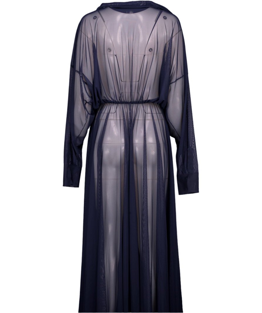 Norma Kamali Blue Oversized Belted Tie - neck Stretch - mesh Gown - Navy UK XS - Reliked