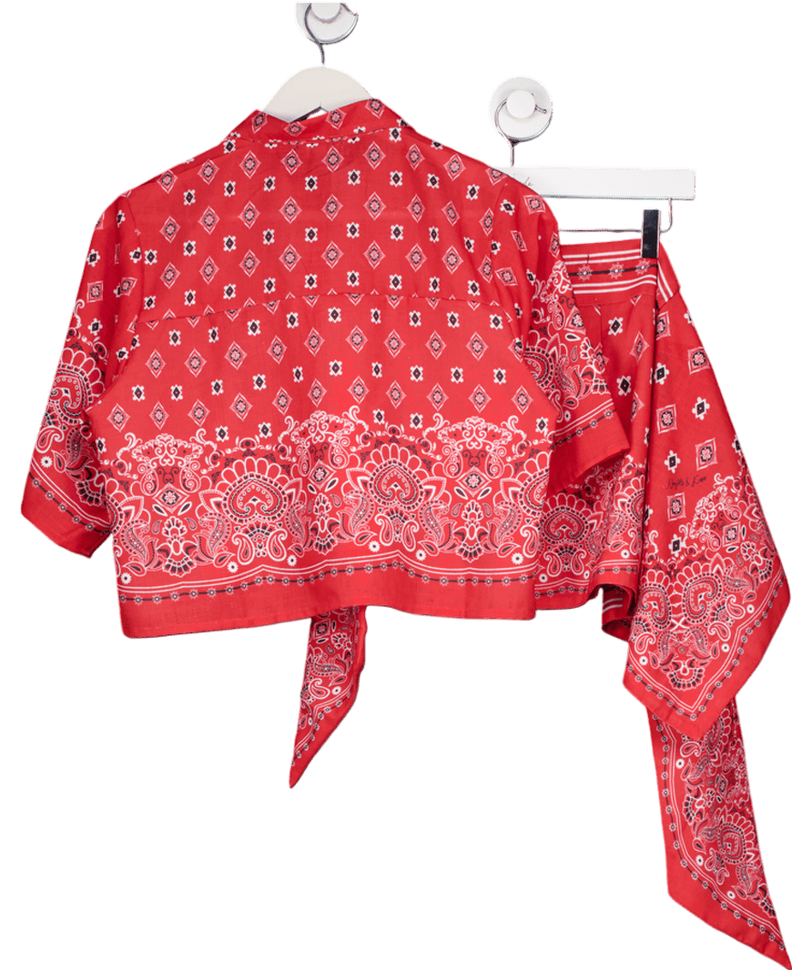 Noughts & Kisses 2 - piece Bandana Print Red Cropped Shirt Uk Xs/s And Mini Skirt UK S - Reliked