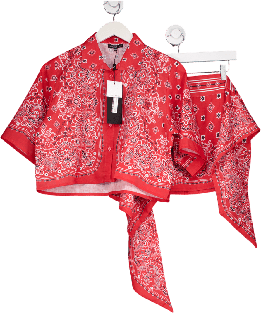 Noughts & Kisses 2 - piece Bandana Print Red Cropped Shirt Uk Xs/s And Mini Skirt UK S - Reliked