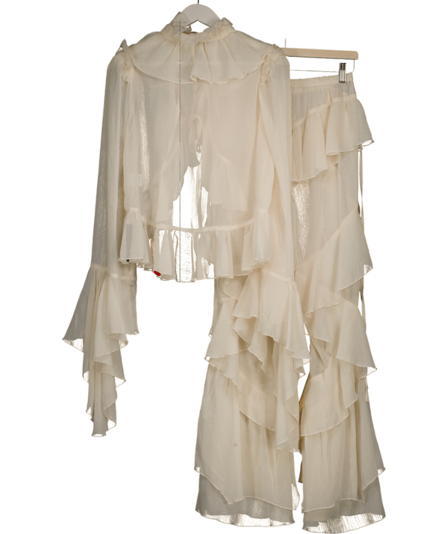 Noughts & Kisses 2 - piece Cream Chiffon Rufflesd Shirt Uk S And Trousers UK XS - Reliked