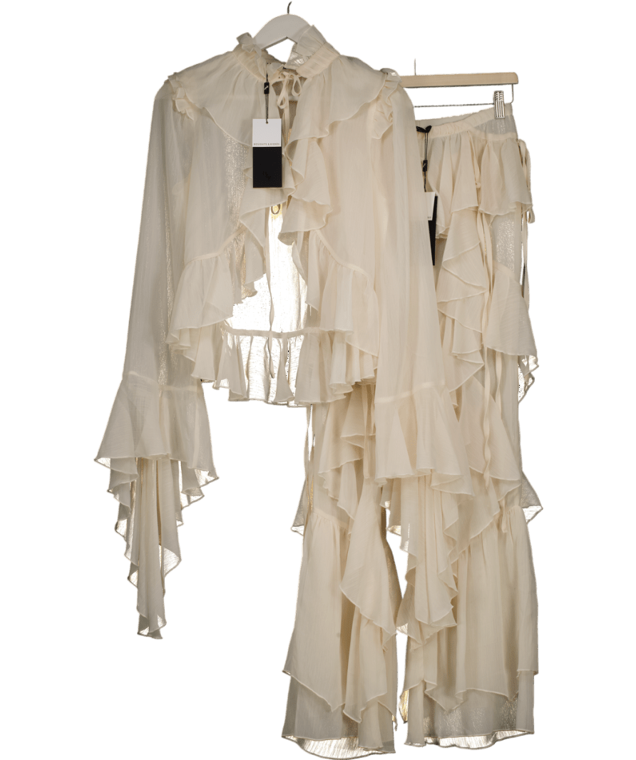 Noughts & Kisses 2 - piece Cream Chiffon Rufflesd Shirt Uk S And Trousers UK XS - Reliked