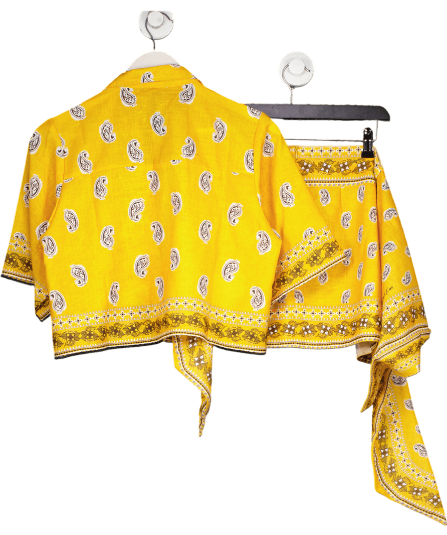 Noughts & Kisses 2 - piece Yellow Golden Hour Paisley Shirt & Wrap Mini Skirt Set UK XS/S - Reliked