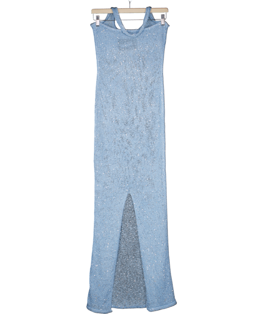 Noughts & Kisses Astrid Blue Sequin Knit Halter Maxi Dress UK S - Reliked
