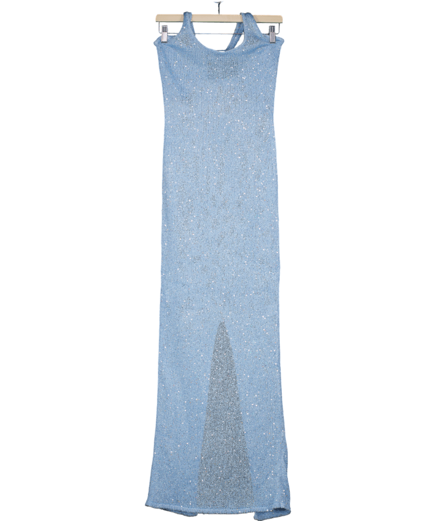 Noughts & Kisses Astrid Blue Sequin Knit Halter Maxi Dress UK S - Reliked