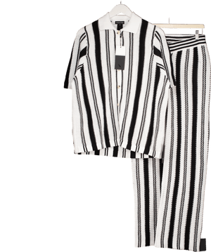 Noughts & Kisses Black Black / White Striped Crochet Shirt And Trouser Set - Uk S & UK XS