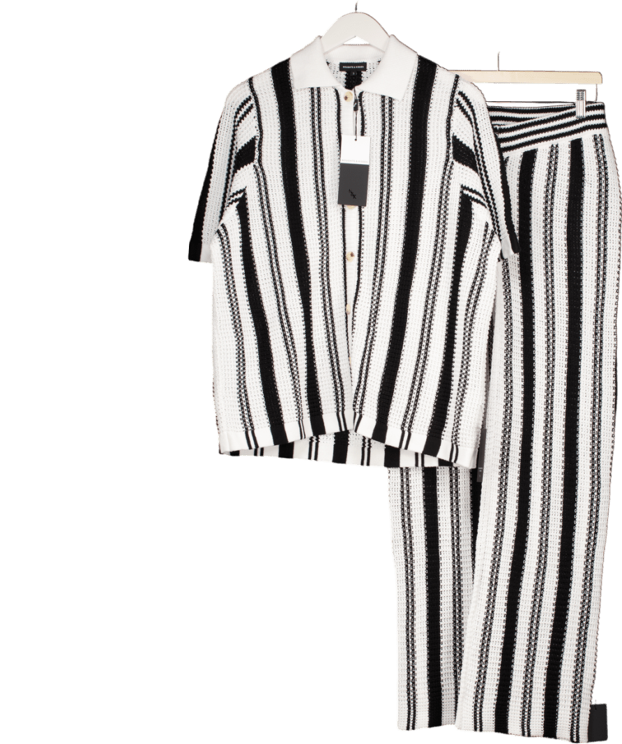 Noughts & Kisses Black Black / White Striped Crochet Shirt And Trouser Set - Uk S & UK XS - Reliked