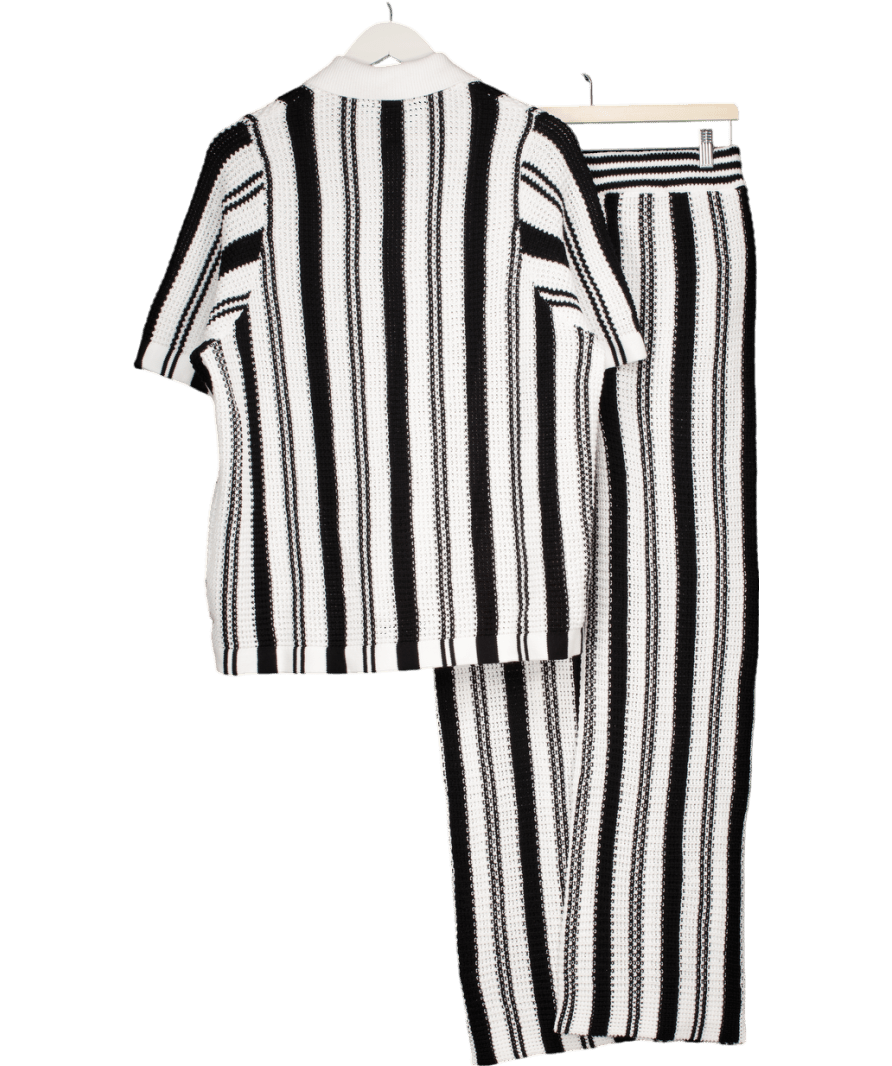 Noughts & Kisses Black Black / White Striped Crochet Shirt And Trouser Set - Uk S & UK XS - Reliked